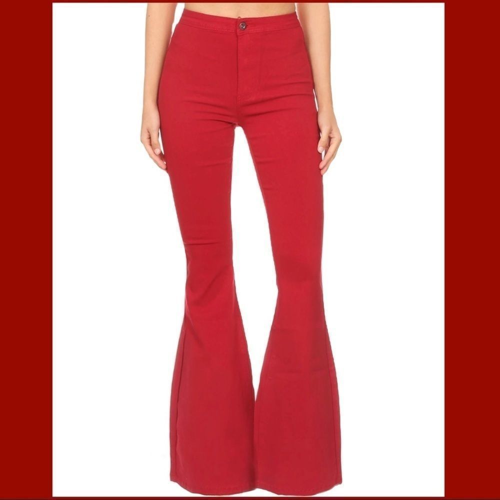 Burgundy/Crimson Bell Bottom Jeans/S-XL/ 3…